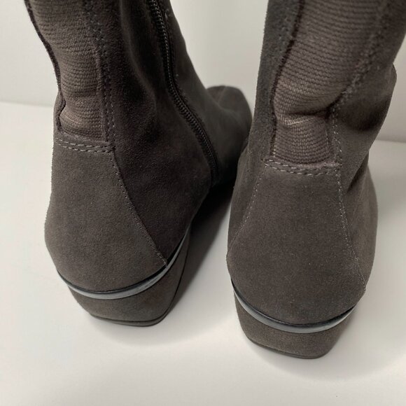 Aetrex Gray Knee High Suede Boot 9 A/B Wedge Heel Comfort Orthotic Support - Picture 5 of 8